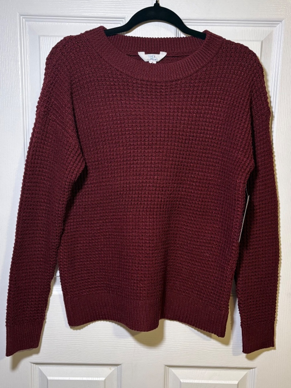 NWT Time and Tru Burgundy Waffle Knit Sweater Size Small Cozy Crewneck Pullover - Picture 4 of 5